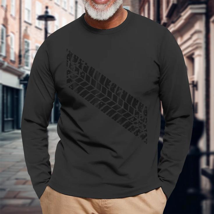 タイヤトレッドマーク スキッドタイヤ 長袖Tシャツ 高齢者への贈り物