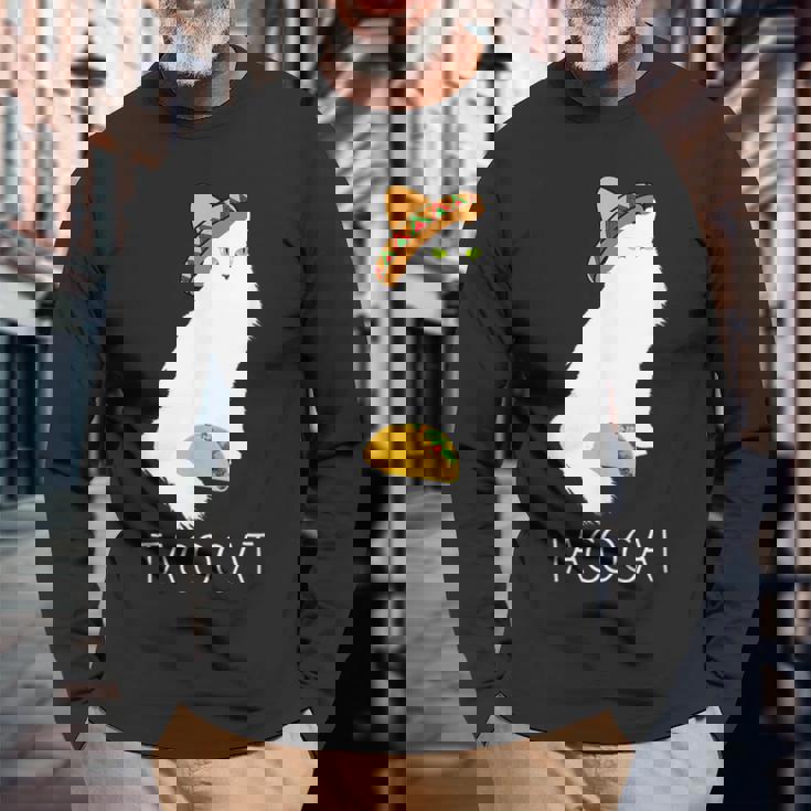 タコキャット-楽しい猫の回文 長袖Tシャツ 高齢者への贈り物