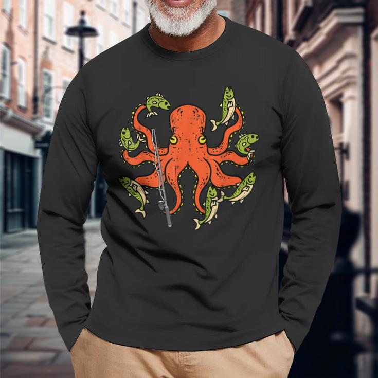 タコ釣り 面白い釣りフィアマンアングラーメンズ レディース キッズ 長袖Tシャツ 高齢者への贈り物