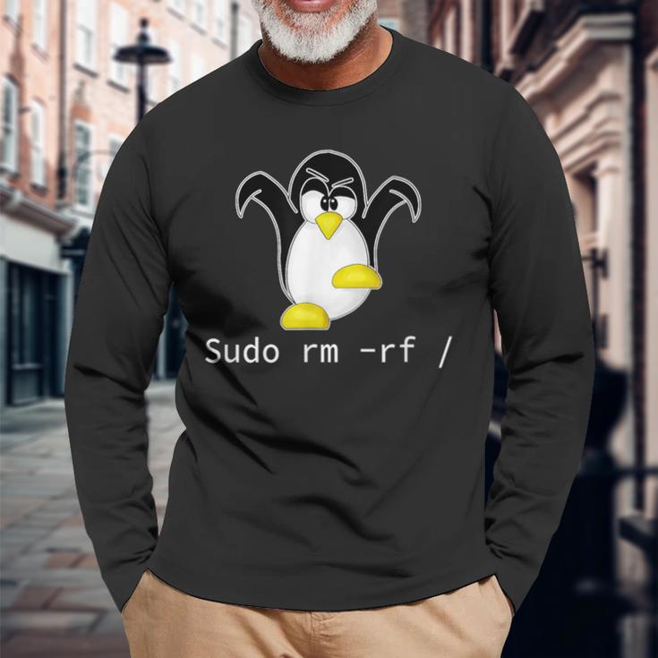 タックスlinuxペンギン須藤rm Rfコンピュータフリークハッカー 長袖Tシャツ 高齢者への贈り物