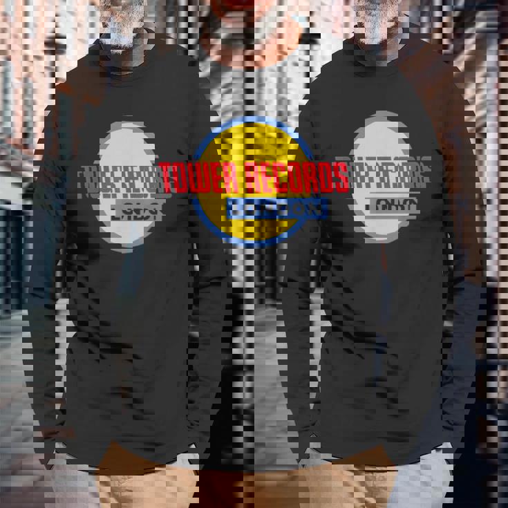 タワーレコード ロンドン 音楽 レトロ ヴィンテージ 長袖Tシャツ 高齢者への贈り物