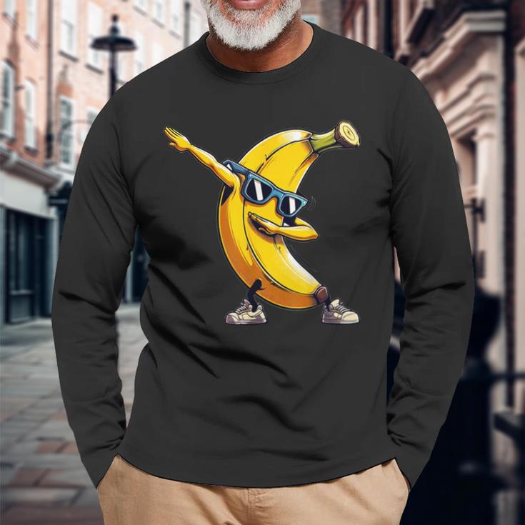 ダビングイエローバナナ 長袖Tシャツ 高齢者への贈り物