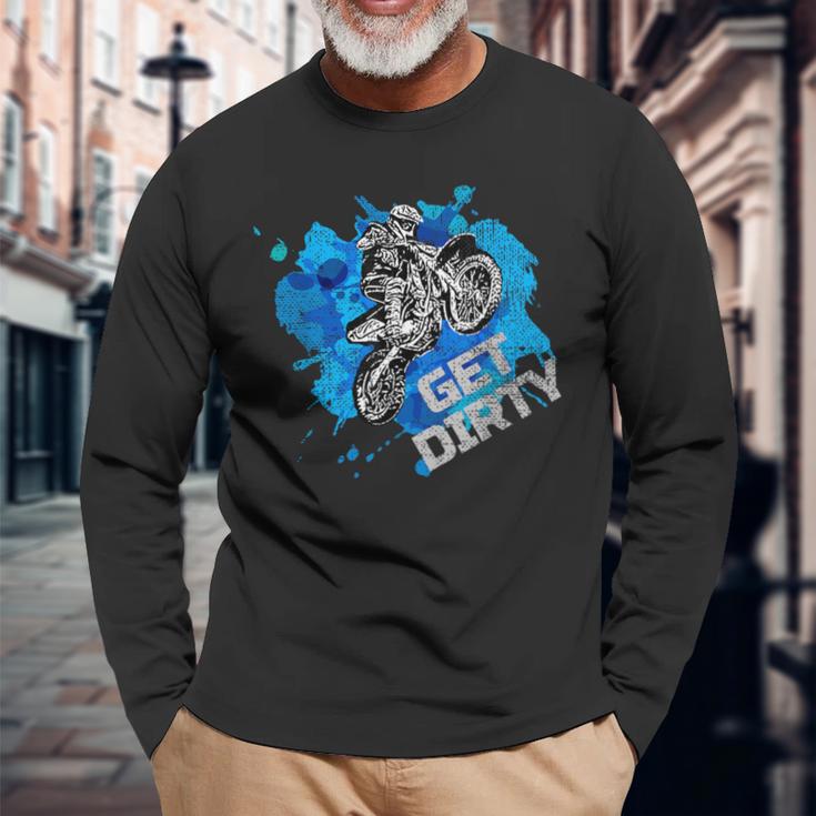 ダーティオフロードバイクダートバイクオートバイマッドスポーツを入手 長袖Tシャツ 高齢者への贈り物
