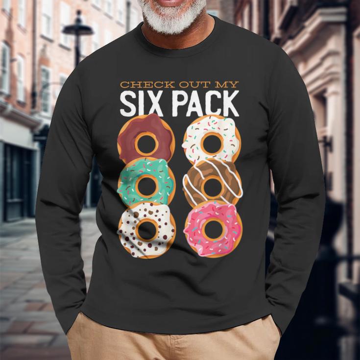 チェックアウトおれのシックスパックおもしろドーナツ 長袖Tシャツ 高齢者への贈り物