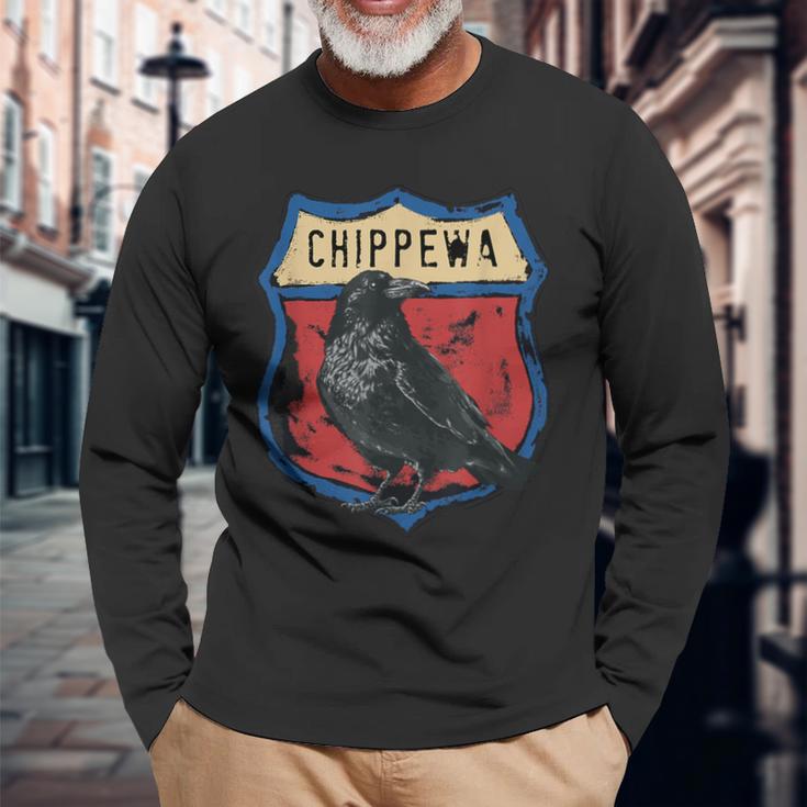チペワ アメリカインディアン部族 レイヴン インターステート バッジ 長袖Tシャツ 高齢者への贈り物