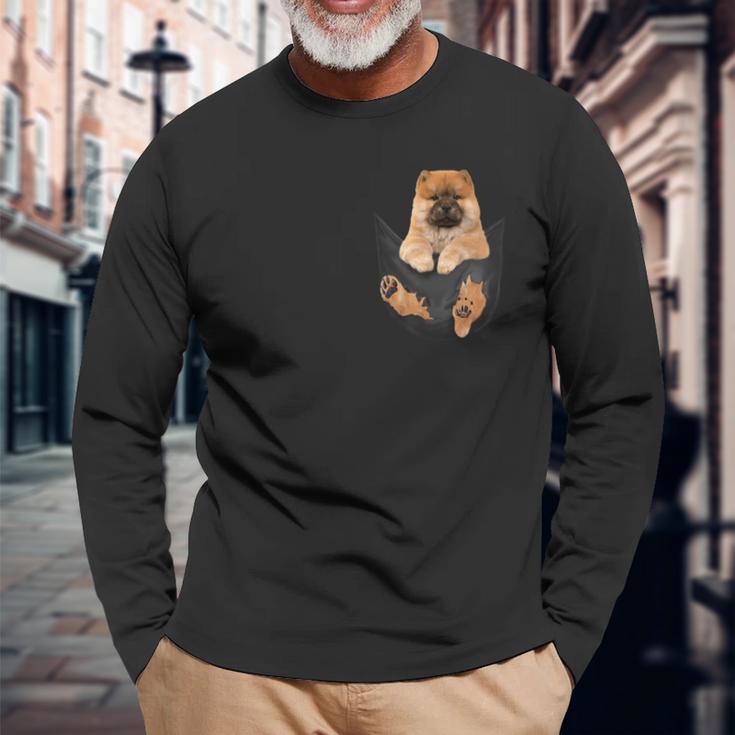 チャウチャウ愛好家のためのあなたのポケットに面白いチャウチャウ 長袖Tシャツ 高齢者への贈り物