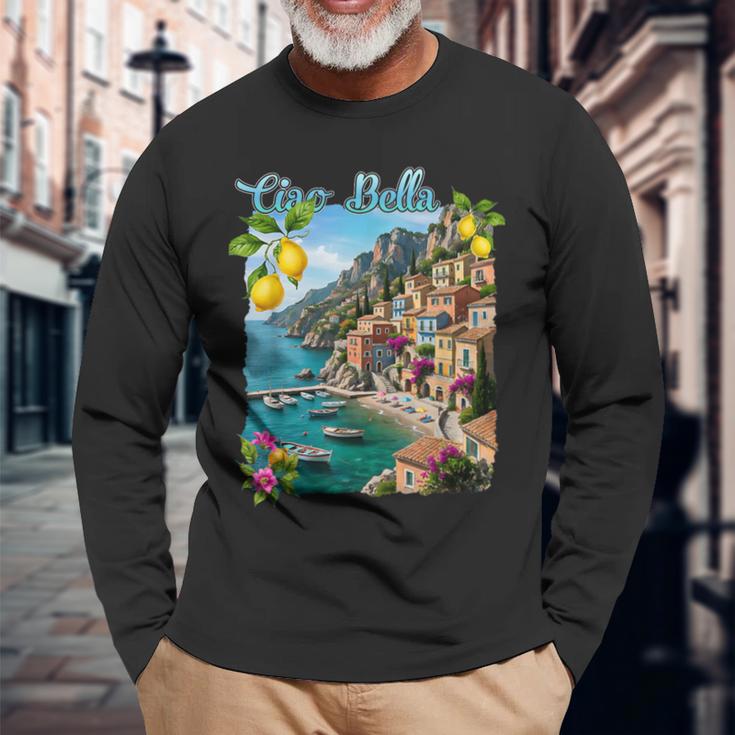 チャオ・ア・ベラ イタリア アマルフィ海岸 ポジターノ地中海 長袖Tシャツ 高齢者への贈り物