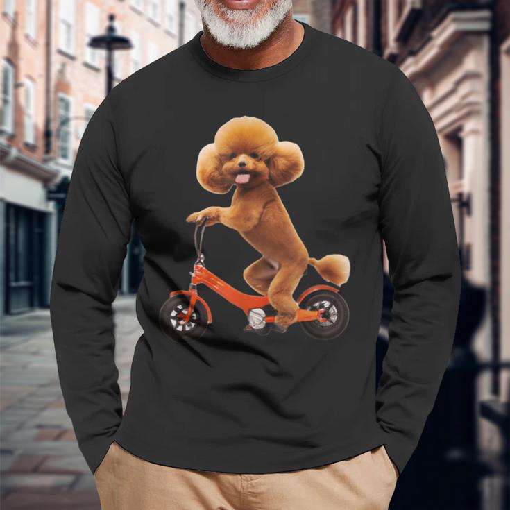 チャリで来た トイプードル 面白いtシャツ 犬 動物 メンズ グッズ かわいい おもしろ 面白い 服 ネタ 長袖Tシャツ 高齢者への贈り物