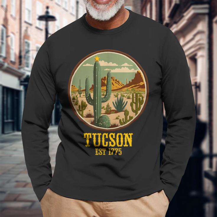 ツーソン アリゾナ ビンテージ ウエスタン レトロ サボテン 長袖Tシャツ 高齢者への贈り物