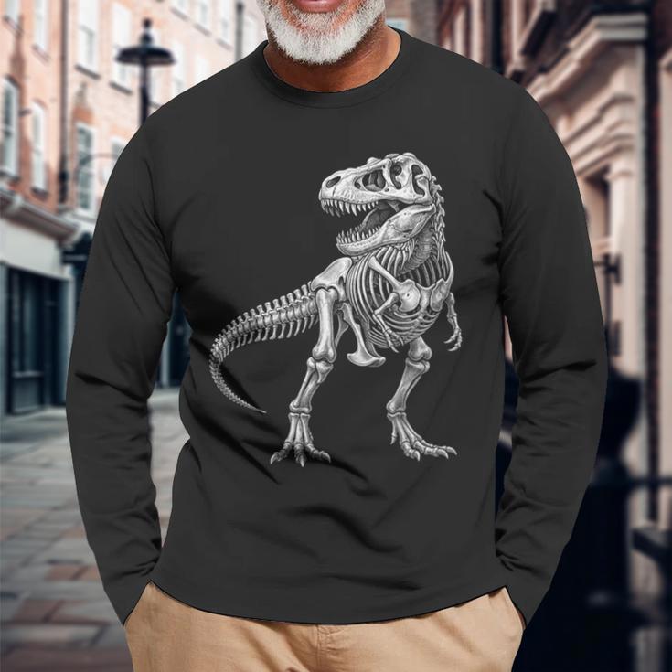 ティラノサウルス レックス スケルトン 化石 恐竜 解剖学 長袖Tシャツ 高齢者への贈り物