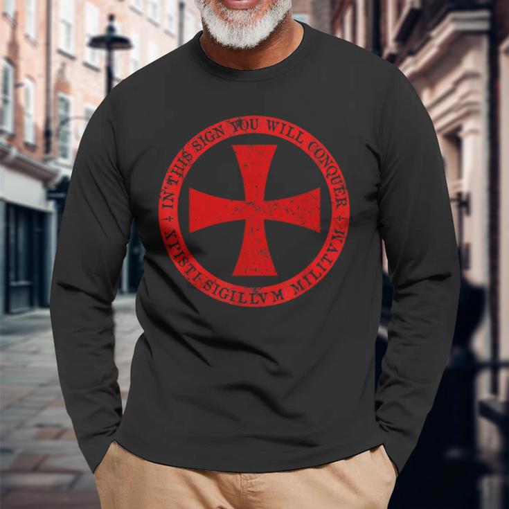テンプル騎士団 マルタ十字架シールド 中世の十字軍 長袖Tシャツ 高齢者への贈り物