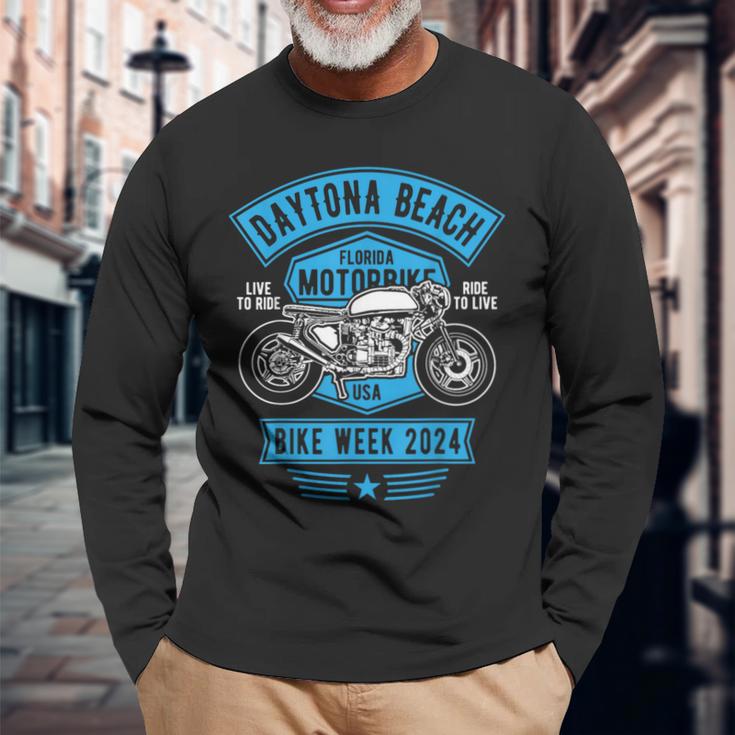 デイトナビーチバイクウィーク2024レトロバイクデザイン 長袖Tシャツ 高齢者への贈り物
