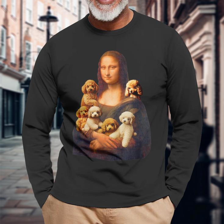 トイプードル モナリザ 面白いtシャツ 犬 かわいい メンズ 子供 おもしろ 服 グッズ ネタ わんこ イヌ 長袖Tシャツ 高齢者への贈り物