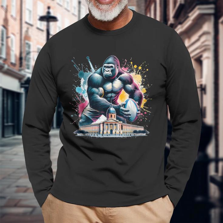 トゥールーズラグビー水彩 長袖Tシャツ 高齢者への贈り物