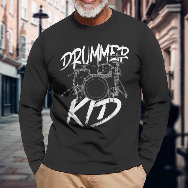 ドラマー ドラムセット ヴィンテージ ドラマー キッズ 長袖Tシャツ 高齢者への贈り物