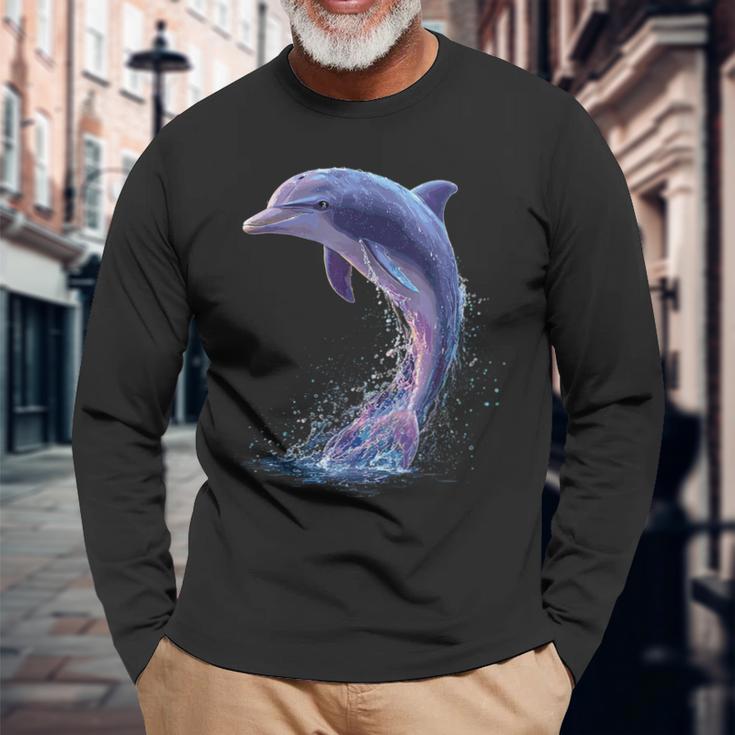 ドルフィンダイバー イルカ 海 かわいい イルカ イルカ 長袖Tシャツ 高齢者への贈り物