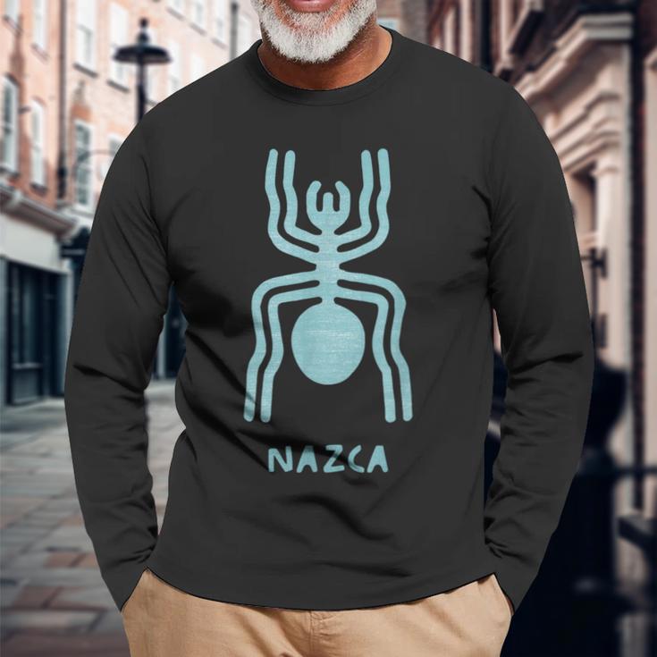 ナスカ ライン ペルーの地上絵モンキー宇宙飛行士クモ レトロ 長袖Tシャツ 高齢者への贈り物