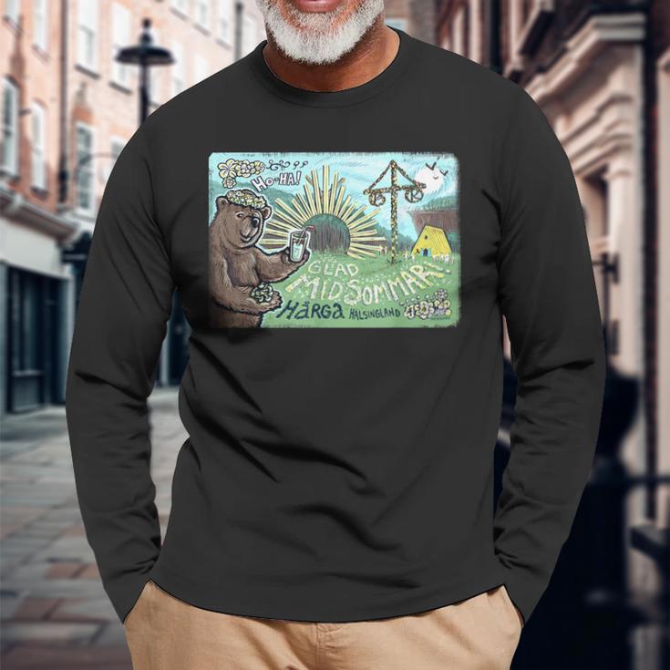 ハッピー・ミッドサマー・ベア 長袖Tシャツ 高齢者への贈り物