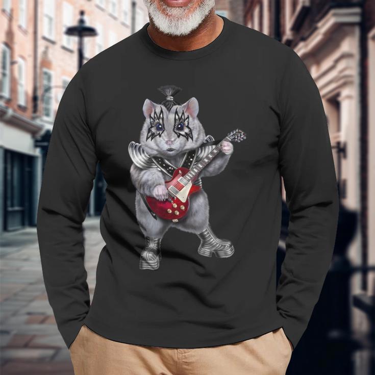 ハムスター ロックスター 動物 ギター 長袖Tシャツ 高齢者への贈り物