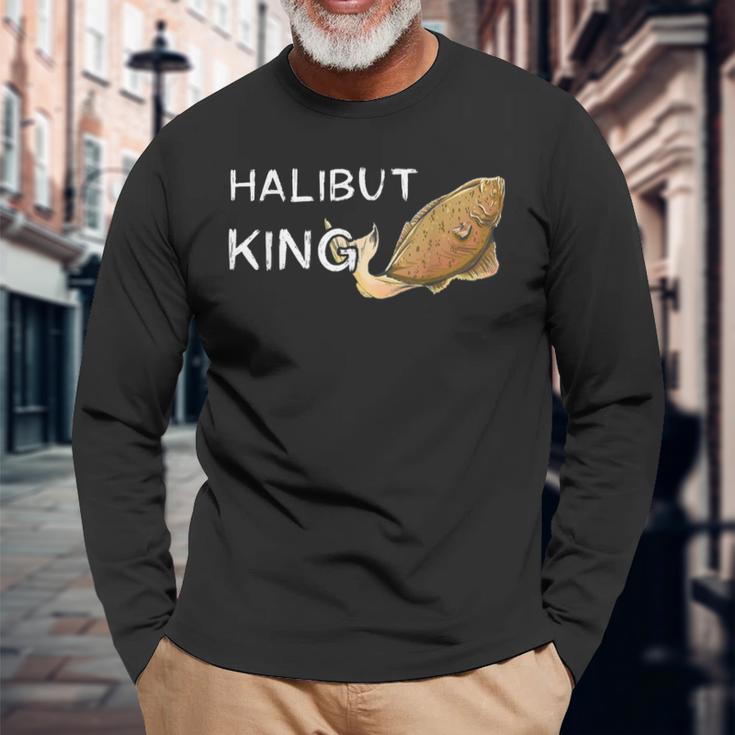 メンズ ハリバット 王様キャッチ おかしな釣り 漁師 ハリブット 魚 長袖Tシャツ 高齢者への贈り物