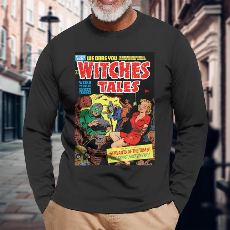 ハロウィン ホラー ヴィンテージ 魔女 コミックブック レトロ 怖い 面白い 長袖Tシャツ 高齢者への贈り物