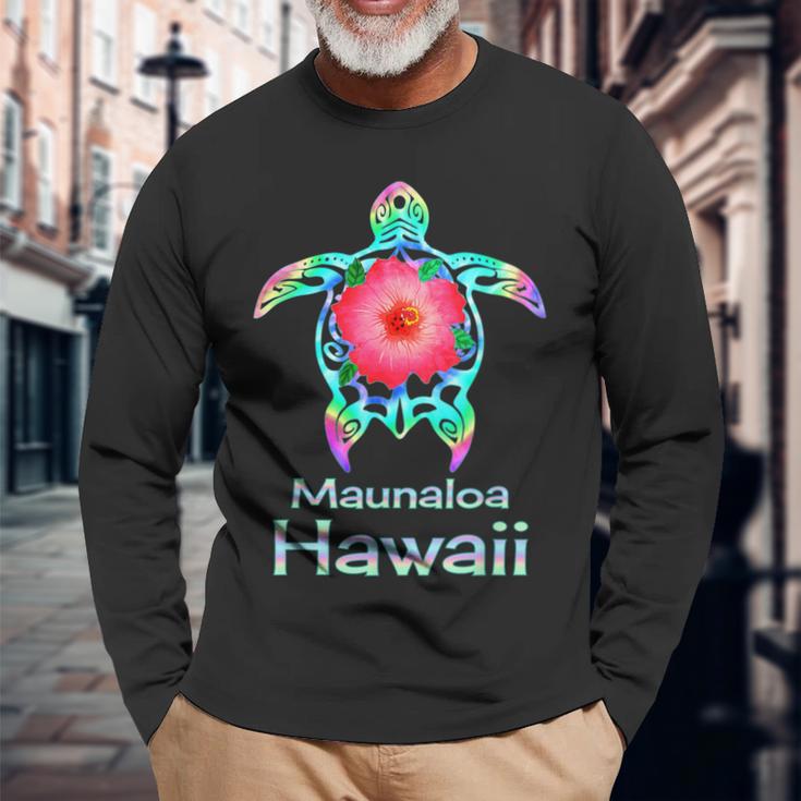 ハワイアン カラフル ウミガメ マウナロア ハワイ 長袖Tシャツ 高齢者への贈り物