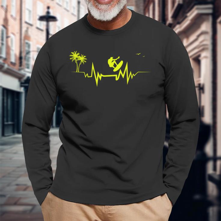 ハワイサーファーのためのサーフハートビートクールウェーブ 長袖tシャツ 長袖Tシャツ 高齢者への贈り物