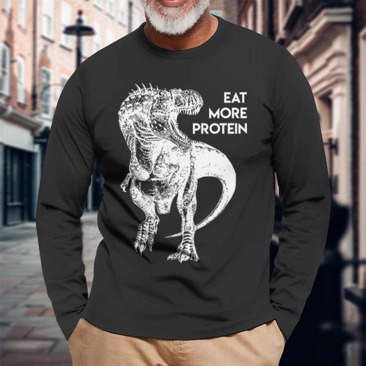 ハングリー・ダイナソー 肉食 肉食恐竜 Tレックスもっとタンパク質を食べる 高タンパク食 フィットネス 長袖tシャツ 長袖Tシャツ 高齢者への贈り物
