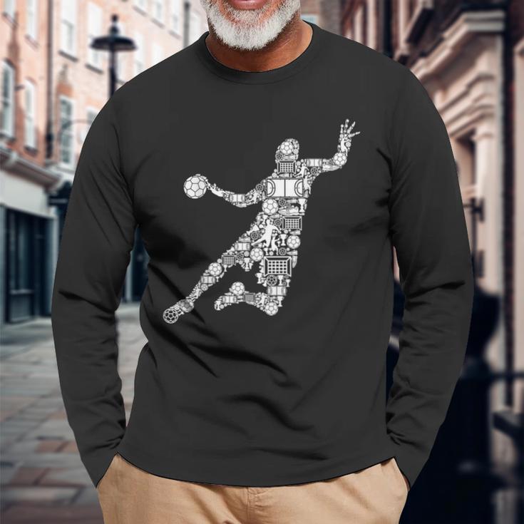 ハンドボール選手男子キッズ男子 長袖Tシャツ 高齢者への贈り物