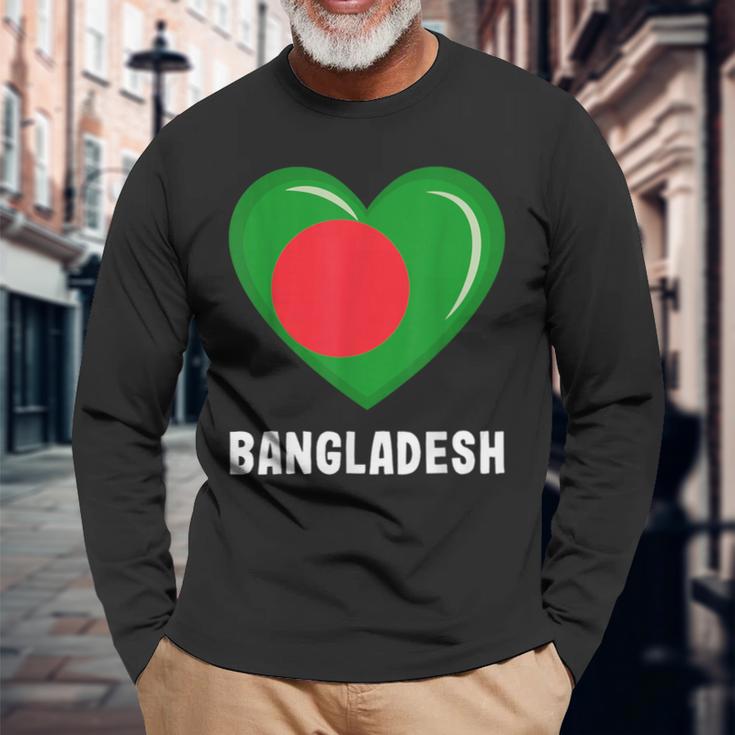 バングラデシュ国旗シャツ 長袖Tシャツ 高齢者への贈り物