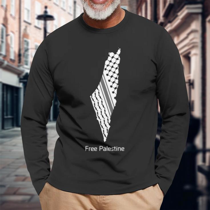 パレスチナのケフィエ地図、パレスチナ、フリーパレスチナ 長袖tシャツ 長袖Tシャツ 高齢者への贈り物