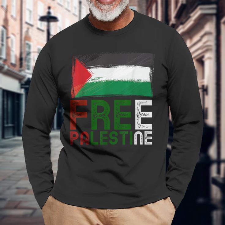 パレスチナ国旗 アラビア語 ガザ パレスチナ国旗 長袖Tシャツ 高齢者への贈り物