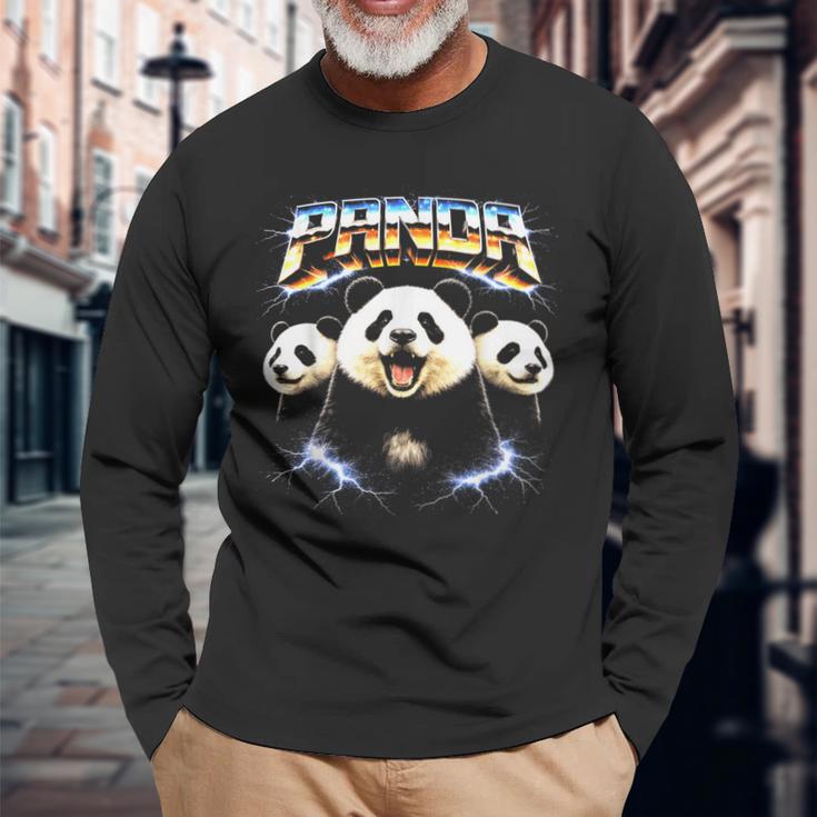 パンダ ヘヴィメタル 80年代 ロックミュージック メタルヘッド エレキギター 長袖Tシャツ 高齢者への贈り物