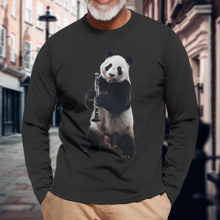 パンダ 演奏 クラリネット リアル 長袖tシャツ 長袖Tシャツ 高齢者への贈り物