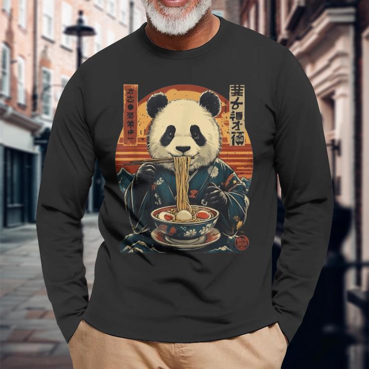パンダのスープラーメン 長袖Tシャツ 高齢者への贈り物