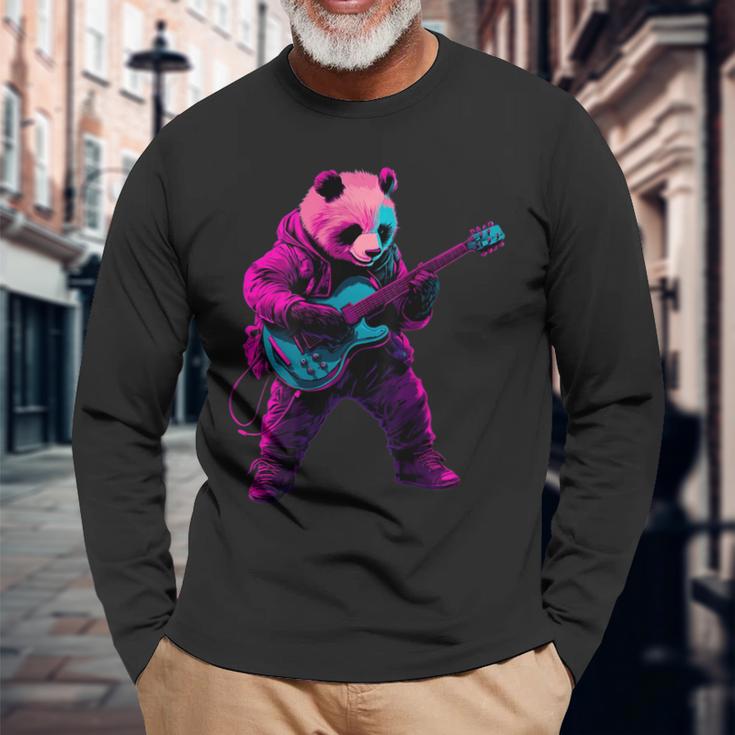 パンダプレイギター 長袖Tシャツ 高齢者への贈り物