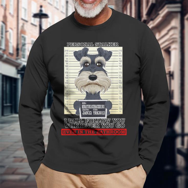 パーソナルストーカーミニチュアシュナウザー 長袖Tシャツ 高齢者への贈り物