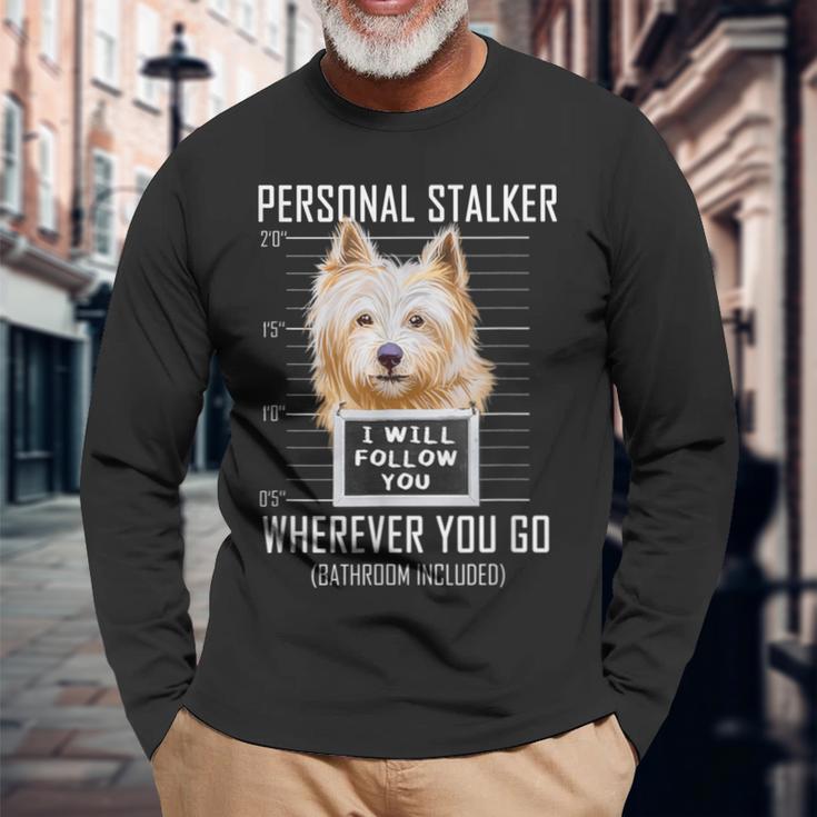 パーソナルストーカー犬ノーリッチテリア私はあなたに従います Norwich Terrier Dog 長袖Tシャツ 高齢者への贈り物