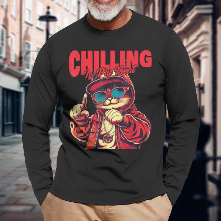 ヒップホップ ラッパー 猫 子猫 キティ ギフト メンズ レディース キッズ ティーン向け 長袖Tシャツ 高齢者への贈り物