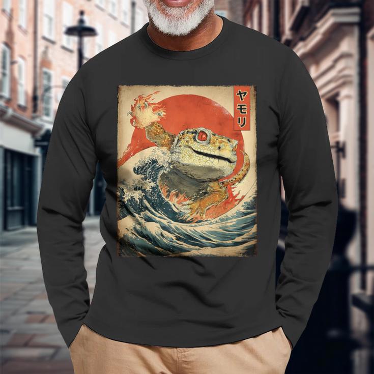ヒョウ ヤモリ トカゲ 怪獣 怪獣 日本のビンテージポスター 長袖Tシャツ 高齢者への贈り物