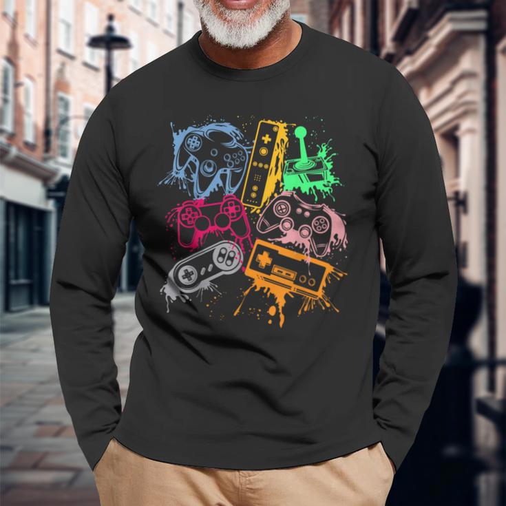 ビデオゲームコンソール コントローラー レトロ 80年代 90年代 アーケードゲーマー 長袖Tシャツ 高齢者への贈り物