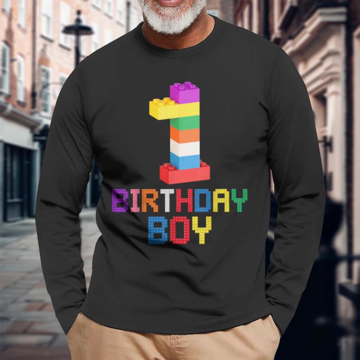ビルディング・ブリックス 1歳のバースデー・ボーイ 1 1年目マスター・ビルダー 長袖Tシャツ 高齢者への贈り物