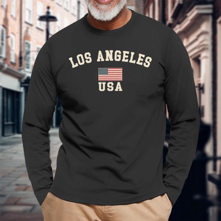 ビンテージ ロサンゼルス アメリカ アメリカ 国旗 La クール お土産 レトロ 長袖tシャツ 長袖Tシャツ 高齢者への贈り物