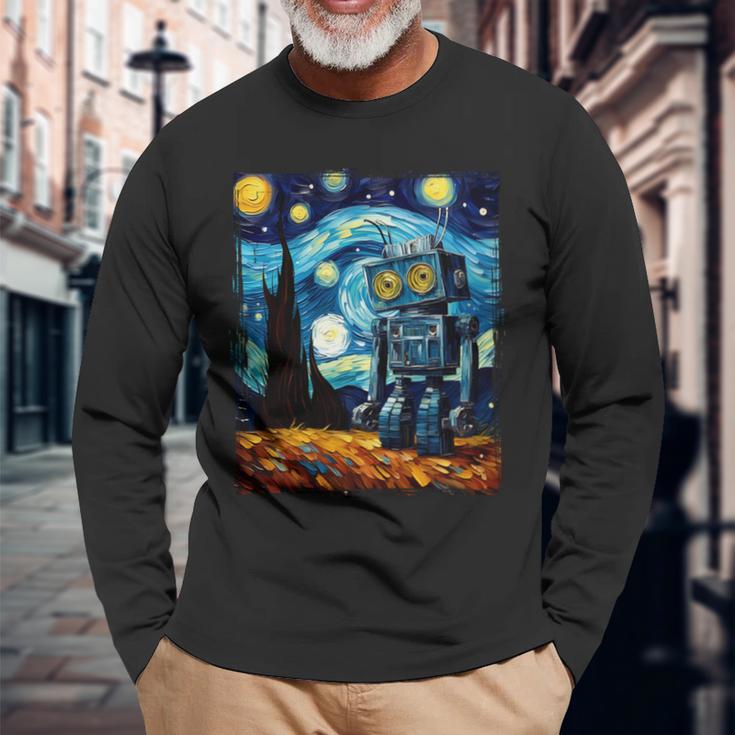 ビンテージロボットアート ゴッホ おもちゃ ロボットビルダー ロボティクス 長袖tシャツ 長袖Tシャツ 高齢者への贈り物