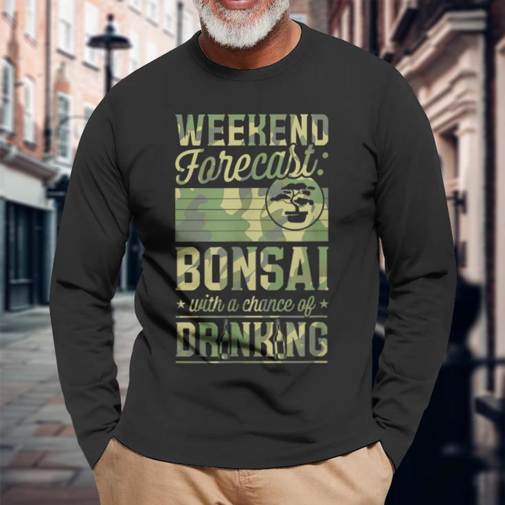 ビールを飲むチャンスのある週末予報盆栽 長袖Tシャツ 高齢者への贈り物
