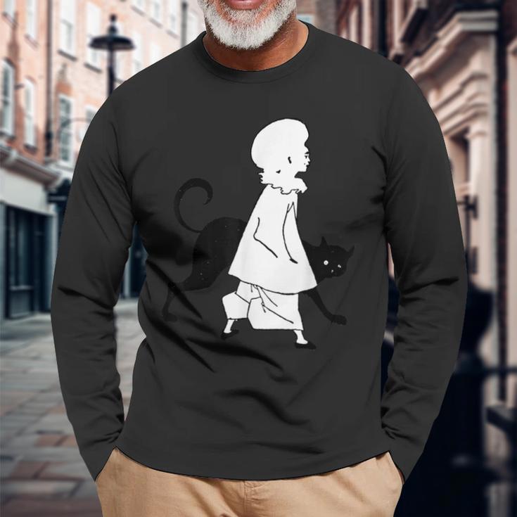 ピエロと猫、オーブリー・ビアズリー作のセント・ポールズ1893年 長袖Tシャツ 高齢者への贈り物