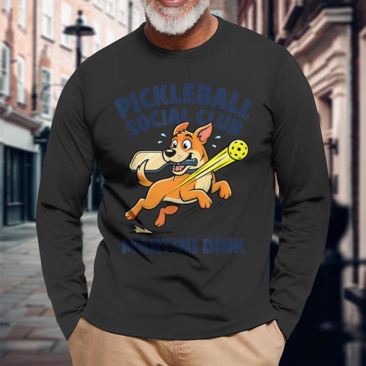 ピックルボール ソーシャル クラブ マティーニ ディンク 漫画 犬 長袖Tシャツ 高齢者への贈り物