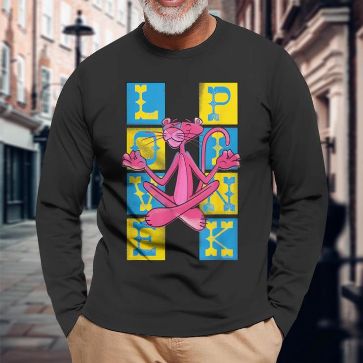 ピンクパンサー ヴィンテージ ラブ&ピンク禅チョークアート 長袖Tシャツ 高齢者への贈り物