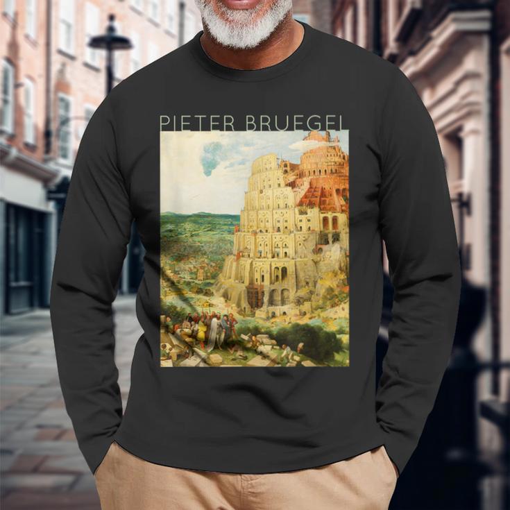 ピーテル・ブリューゲル 長老 バベルの大塔 長袖Tシャツ 高齢者への贈り物