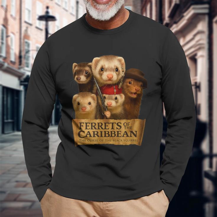 フェレット海賊アドベンチャークルー–面白い動物のパロディポスター 長袖Tシャツ 高齢者への贈り物